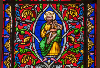 Fototapeta na wymiar Colorful King David Stained Glass Cathedral Church Bayeux Normandy France