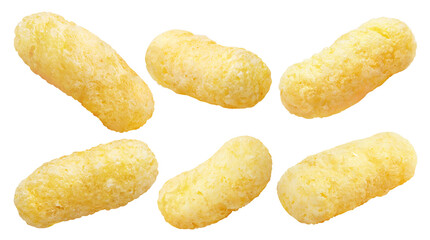 Collection of delicious corn sticks, isolated on white background