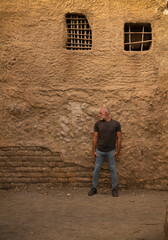 Obraz na płótnie Canvas Adult man in film set in Tabernas desert, Almeria, Spain
