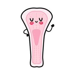 Cute funny menstrual pad waving hand character. Vector hand drawn cartoon kawaii character illustration icon. Isolated on blue background. Menstrual pad character concept