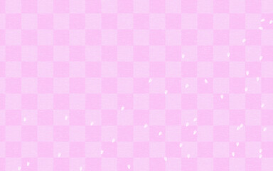 桜吹雪の春素材、ピンクの和風背景（和柄・市松模様、和紙風）