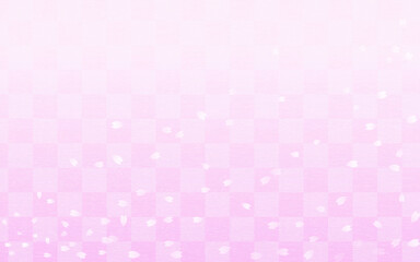 桜吹雪の春素材、ピンクの和風背景（和柄・市松模様、和紙風のグラデーション）