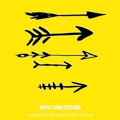 Vector logos of arrows. Icons indicating the direction. A set of hand-made pointers