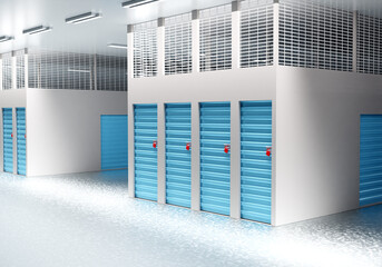 Storage units. Rent of self-storage facilities. Storage space for personal items. 3d image