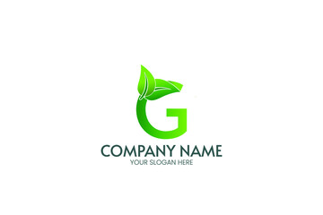Initial letter g leaf green logo design concept