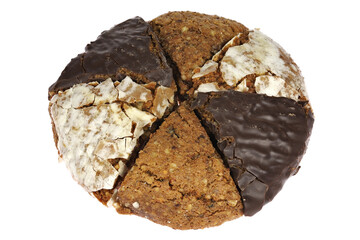 Original Nuremberg Elisen type Lebkuchen (gingerbread) isolated on white background. Nuremberg is a city in Germany and well-known for its gingerbread skilled crafts and trades.