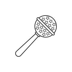 Line icon baby rattle isolated on white background. Vector illustration.
