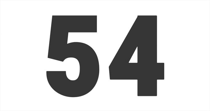 One minute countdown animation from number 59 to 0 with black digits morphing on white background. Event counter, minimalism, keying.