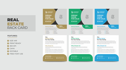 Real Estate Agent Business Rack card or Dl Flyer Template. Creative Real Estate Rack Card. Modern Home Rack Card