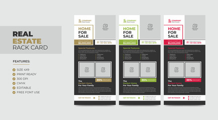 Real Estate Agent Business Rack card or Dl Flyer Template. Creative Real Estate Rack Card. Modern Home Rack Card