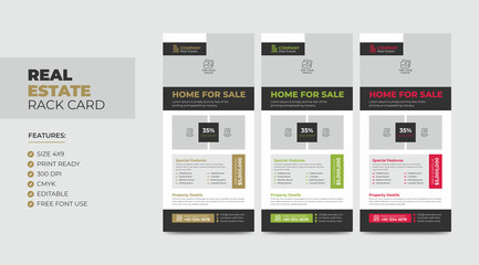 Real Estate Agent Business Rack card or Dl Flyer Template. Creative Real Estate Rack Card. Modern Home Rack Card