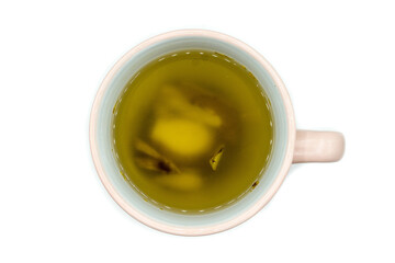 Ginger tea isolated on white background top view.
