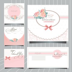 wedding invitation card with roses in pastel colors, 
save the date, thank you card, 
