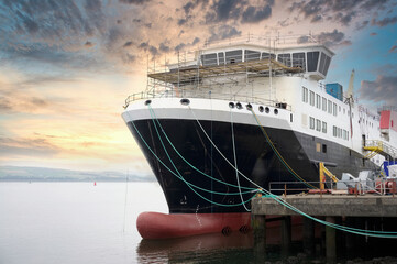 Ship Building and scaffolding in Port Glasgow Shipbuilding Dock