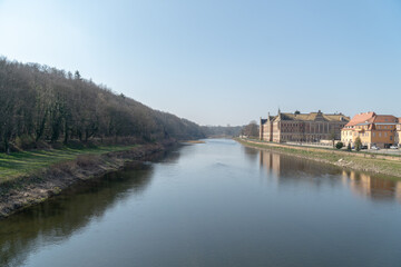 Fototapeta premium River of Mulde in front of the Old Town of Grimma, Germany 