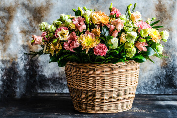 Floral autumnal composition with seasonal flowers