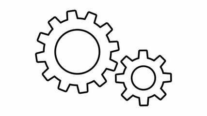 Rotating gears, transmission, cogwheel, black contours on a white background.