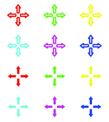 Set of Colorful Four Side Arrow. Four direction arrow icon illustration isolated vector sign symbol for your project. Simple pointing arrows. Flat design style. Vector icon on white background