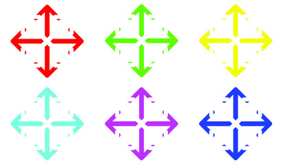 Colorful Arrows in four directions. Four side arrow Icon. Arrow icon illustration isolated vector sign symbol for your project. Flat design style. Vector icon on white background