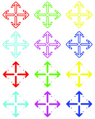 Set of Colorful Arrows in four directions. Four side arrow Icon. Arrow icon illustration isolated vector sign symbol for your project. Flat design style. Vector icon on white background