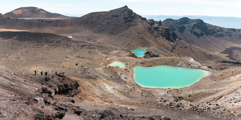 Landscape view of colorful Emerald lakes and volcanic landscape, Tongariro national park, New...