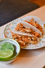 Tasty chicken tacos, Mexican food, spicy food, lime juice