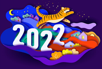 Chinese 2022 New Year of the Tiger greeting card illustration.