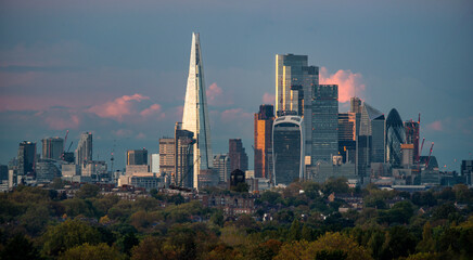 Fototapeta na wymiar October 29th 2021, London, UK: The City of London sky scrapers