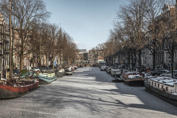 Frozen canals in the center of Amsterdam.