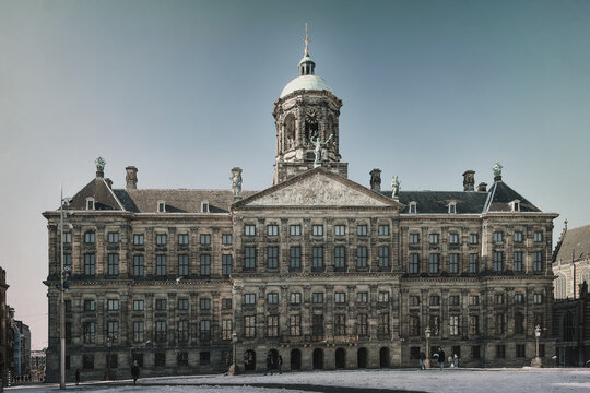 Amsterdam, Netherlands, February 12, 2021: Royal Palace at Dam Square in Amsterdam.