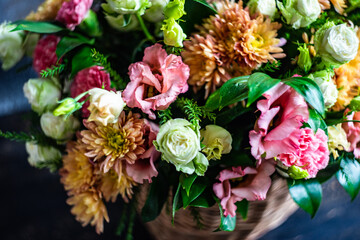 Floral autumnal composition with seasonal flowers