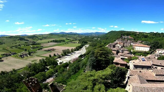 View on the historic town of Castell Arquato in Italy