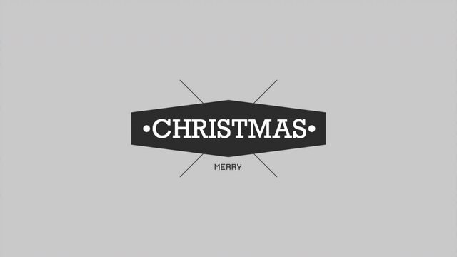 Merry Christmas with hipster badge on grey background, motion holidays and modern style background for New Year and Merry Christmas