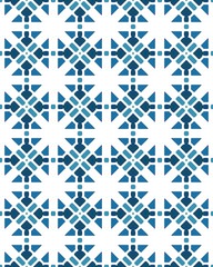 A seamless tile pattern with geometric shapes in white and blue