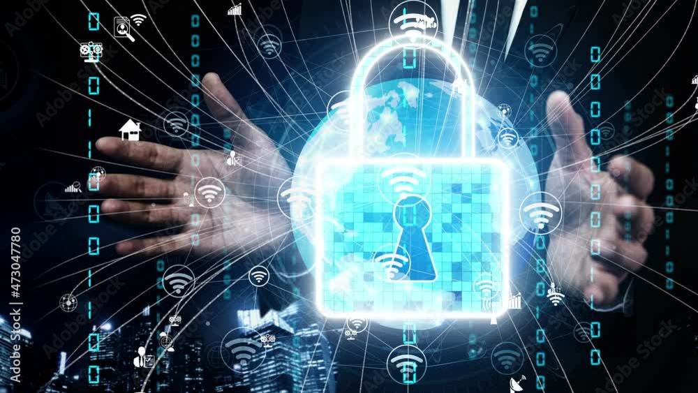 Poster cyber security encryption technology to protect data privacy conceptual . 3d render computer graphic