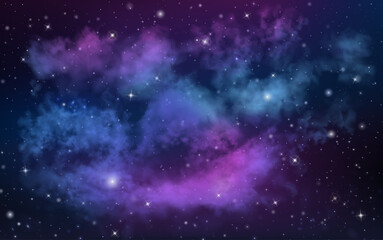 Fototapeta na wymiar Vector high resolution deep space intergalactic panorama with stars, stardust, supernova, interstellar clouds, milky way, nebula on it. Realistic universe background for your work and design. 