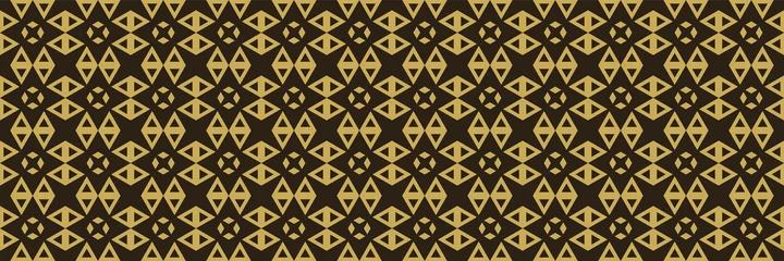 Gordijnen Naadloze patroon met geometrische gouden sieraad op een zwarte achtergrond. vector illustratie © PETR BABKIN