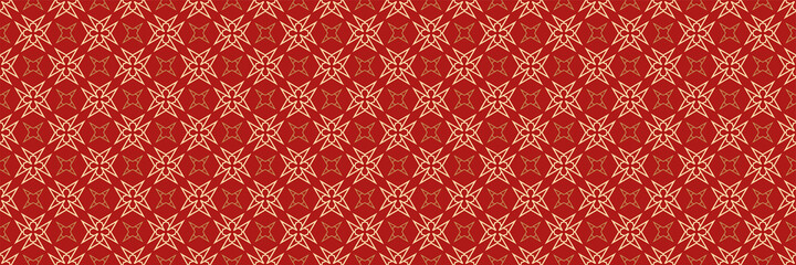 Seamless pattern with abstract geometric ornament on red background. Vector graphics