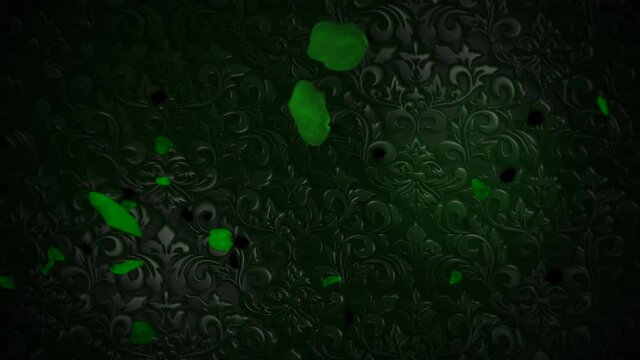 Fly green leaves of shamrocks, motion holidays, Saint Patrick Day and Irish national style background