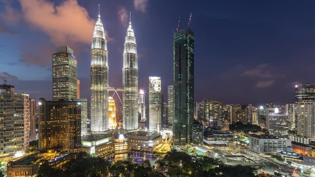 Twilight time lapse of the amazing skyline of Kuala Lumpur in Malaysia