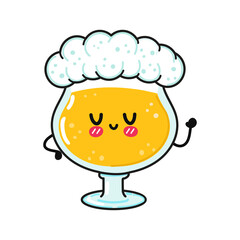 Cute funny glass of beer waving hand character. Vector hand drawn cartoon kawaii character illustration icon. Isolated on white background. Glass of beer character concept