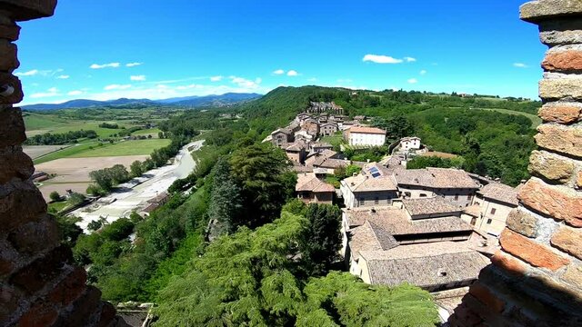 View on the historic town of Castell Arquato in Italy