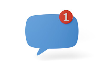 Three-dimensional new message icon with number one. 3d illustration.
