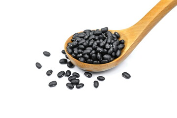 Fototapeta na wymiar Pile of black beans ( Urad dal, black gram, vigna mungo ) isolated on white background .