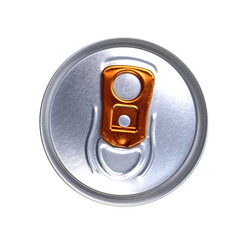 The open can of beer isolated on white. Top view.