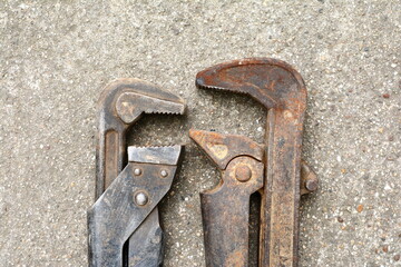 Old vintage rusty pipe wrench 