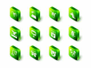 Set Eagle head, Rhinoceros, Horse, Wild boar, Cute panda face, Bag of food, Cat and Butterfly icon. Vector © Vadim