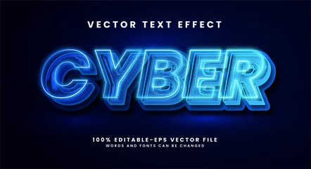 Fotobehang Cyber 3D text effect. Editable text style effect with glow light theme. © Arta Digital