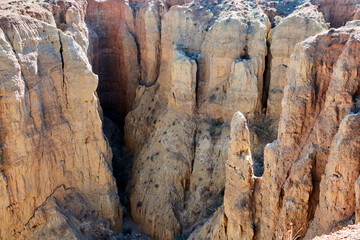 Cárcavas de Marchal (Spain), natural monument of Andalusia: cave houses are dwellings excavated in the foothills of the badlands