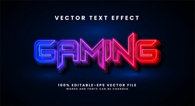 Gaming 3D text effect. Editable text style effect with colorful light theme.